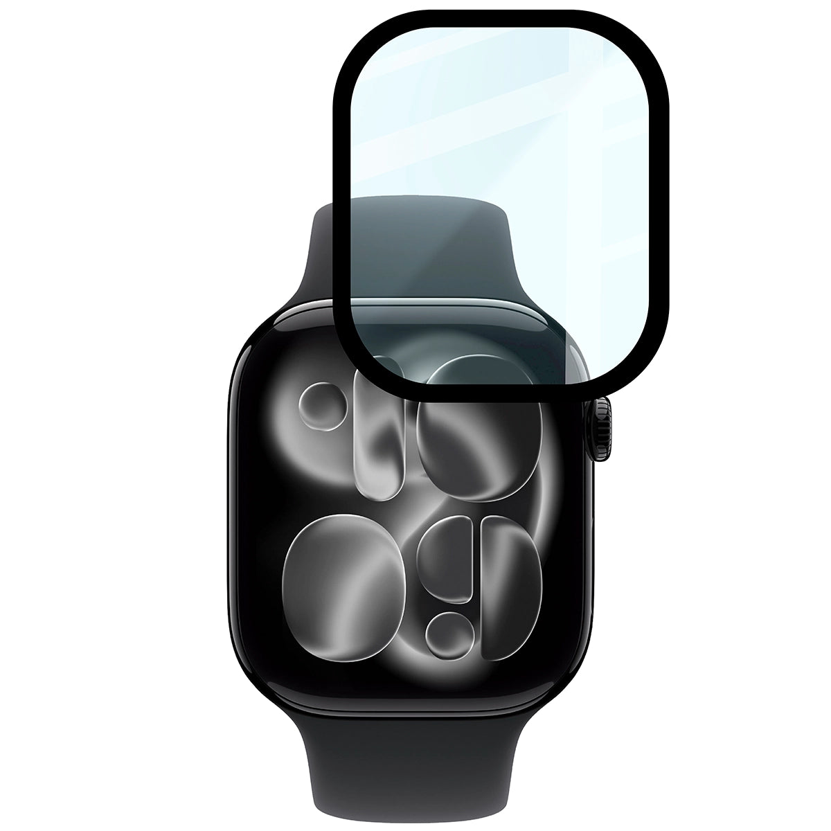 Hybrides Glas für Apple Watch 11 / 10 42 mm, Bizon Glass Watch Edge Hybrid, Schwarz