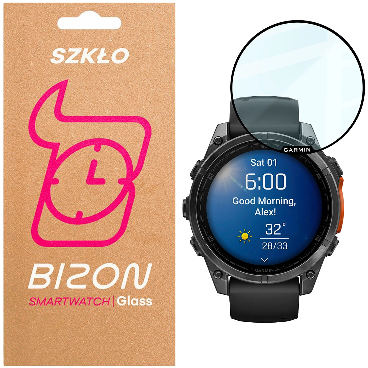 Hybrides Glas für Garmin Fenix 8 AMOLED 47 mm, Bizon Glass Watch Edge Hybrid, Schwarz