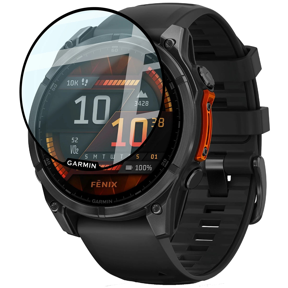 Hybrides Glas für Garmin Fenix 8 AMOLED 47 mm, Bizon Glass Watch Edge Hybrid, Schwarz