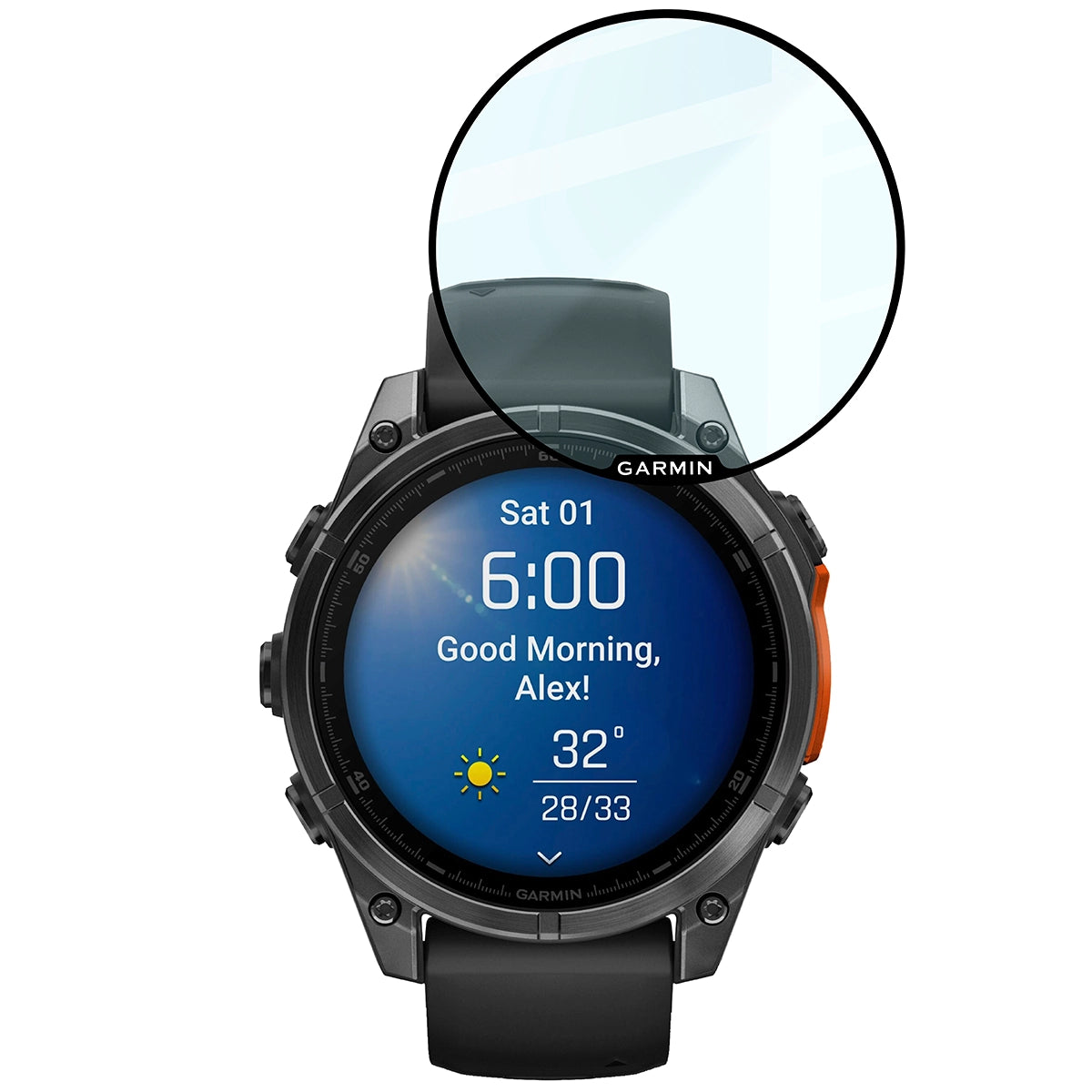 Hybrides Glas für Garmin Fenix 8 AMOLED 47 mm, Bizon Glass Watch Edge Hybrid, Schwarz