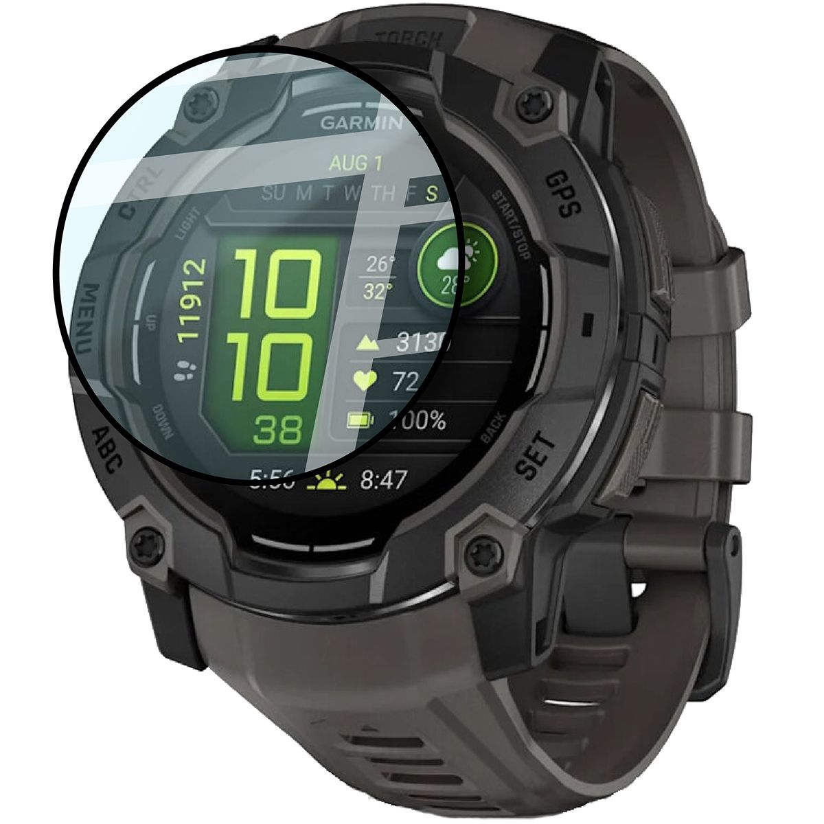 Hybrides Glas für Garmin Instinct 3 50 mm, Bizon Glass Watch Edge Hybrid, Schwarz