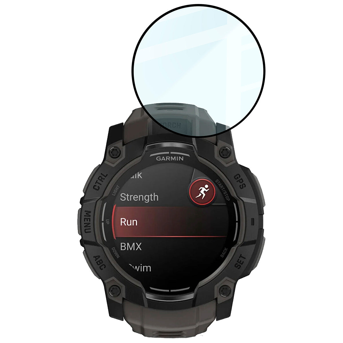 Hybrides Glas für Garmin Instinct 3 50 mm, Bizon Glass Watch Edge Hybrid, Schwarz