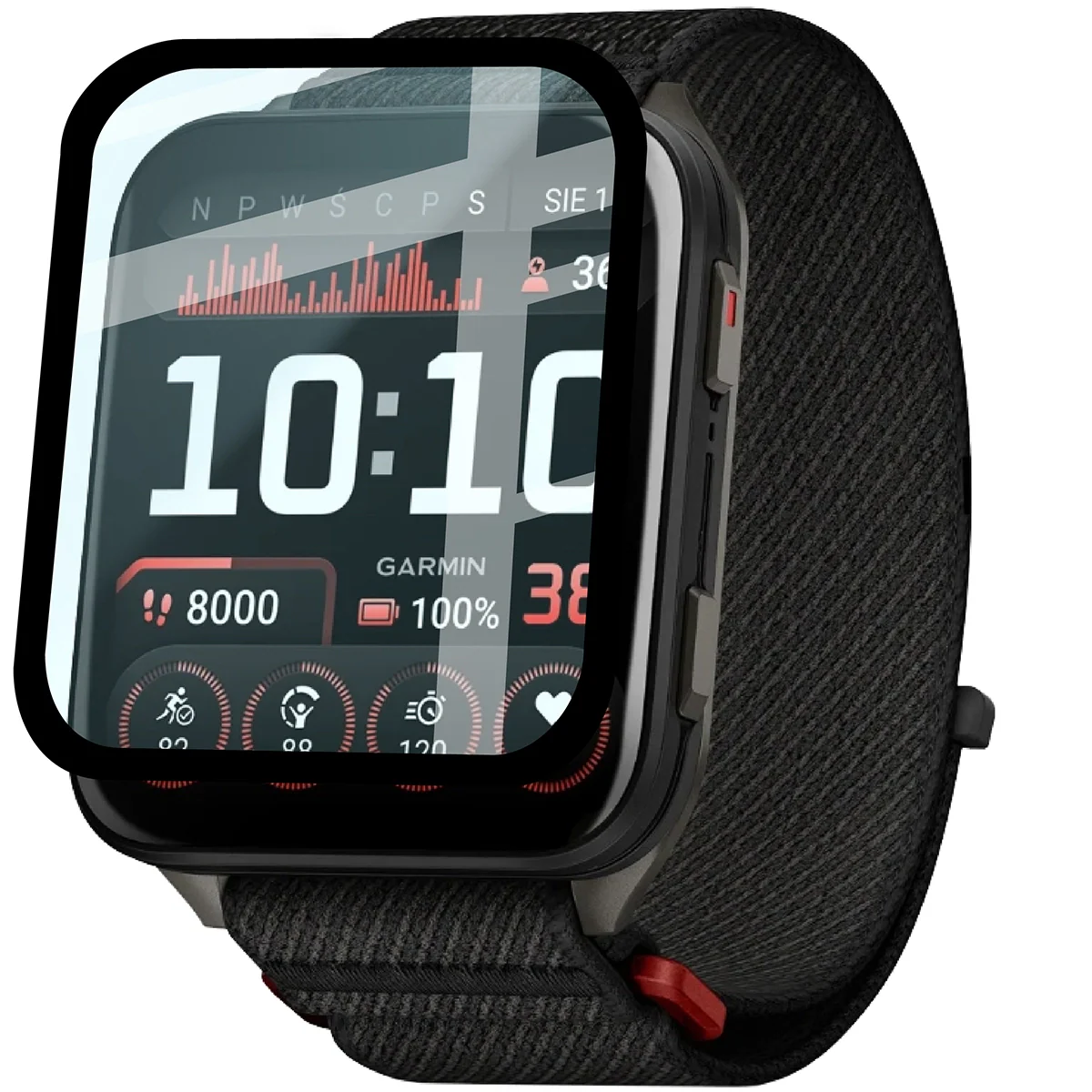 Hybrides Glas für Garmin Venu X1, Bizon Glass Watch Edge Hybrid, Schwarz