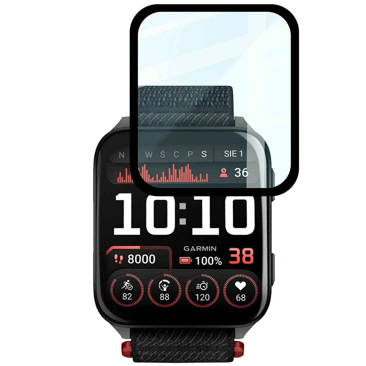 Hybrides Glas für Garmin Venu X1, Bizon Glass Watch Edge Hybrid, Schwarz