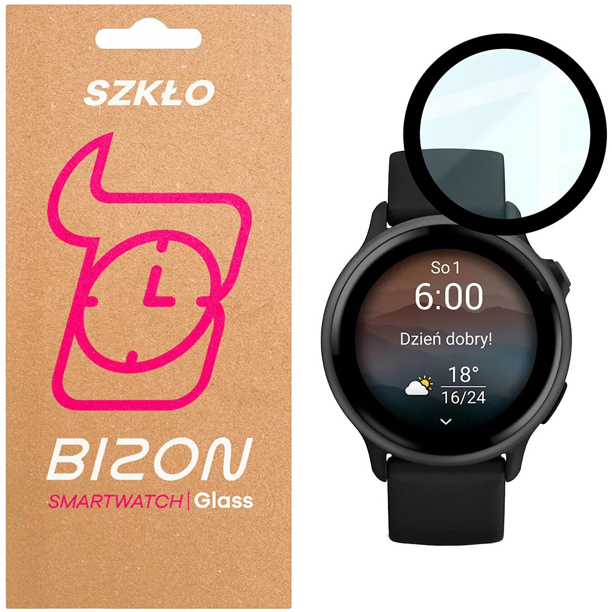 Hybrides Glas für Garmin Vivoactive 6, Bizon Glass Watch Edge Hybrid, Schwarz