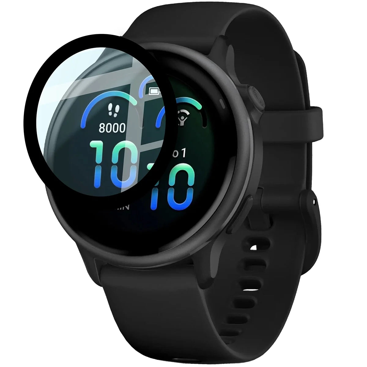 Hybrides Glas für Garmin Vivoactive 6, Bizon Glass Watch Edge Hybrid, Schwarz