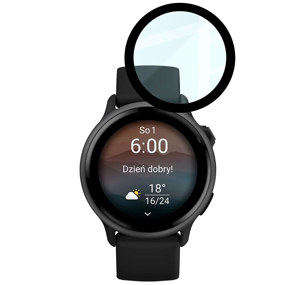 Hybrides Glas für Garmin Vivoactive 6, Bizon Glass Watch Edge Hybrid, Schwarz