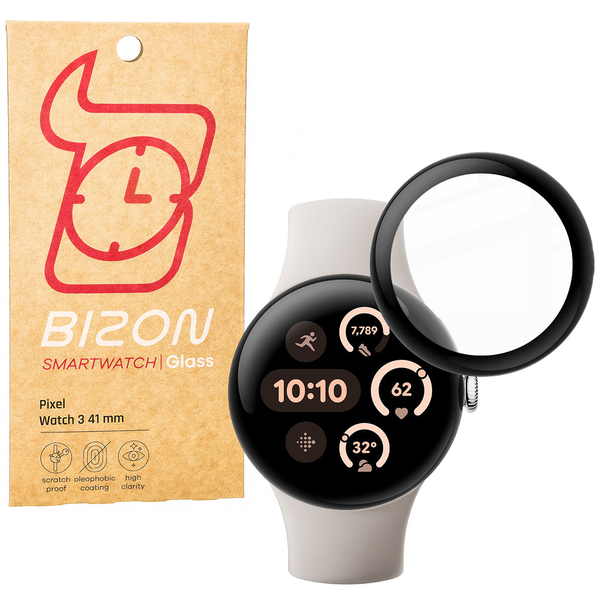 Hybrides Glas für Google Pixel Watch 3 41 mm, Bizon Glass Watch Edge Hybrid, Schwarz