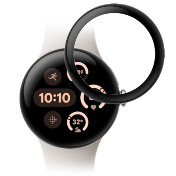 Hybrides Glas für Google Pixel Watch 3 41 mm, Bizon Glass Watch Edge Hybrid, Schwarz