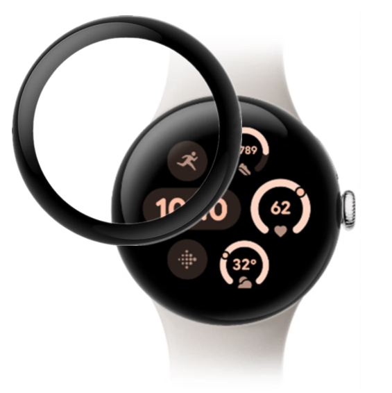 Hybrides Glas für Google Pixel Watch 3 41 mm, Bizon Glass Watch Edge Hybrid, Schwarz