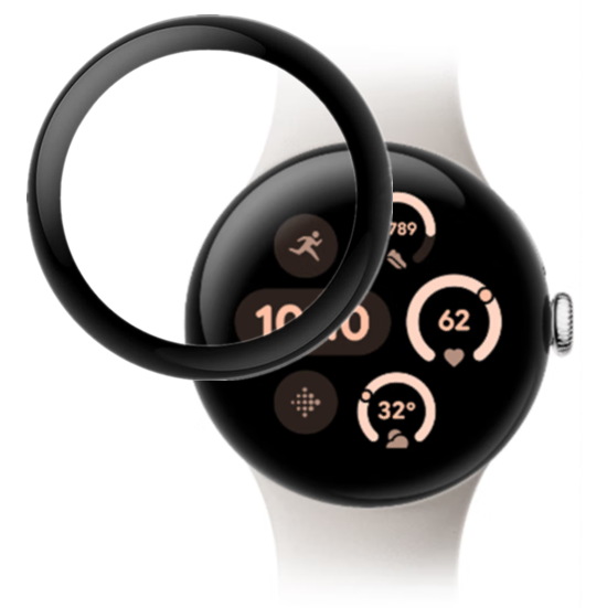 Hybrides Glas für Google Pixel Watch 3 45 mm, Bizon Glass Watch Edge Hybrid, Schwarz