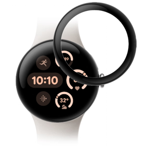 Hybrides Glas für Google Pixel Watch 3 45 mm, Bizon Glass Watch Edge Hybrid, Schwarz