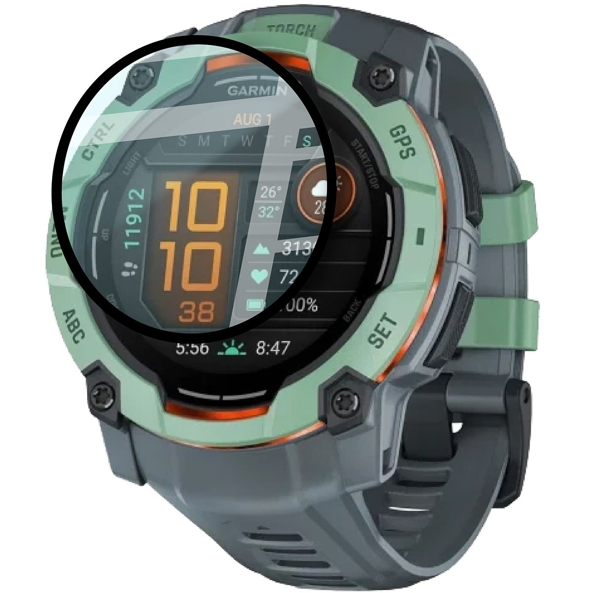 Hybrides Glas für Garmin Instinct 3 45 mm, Bizon Glass Watch Edge Hybrid, Schwarz