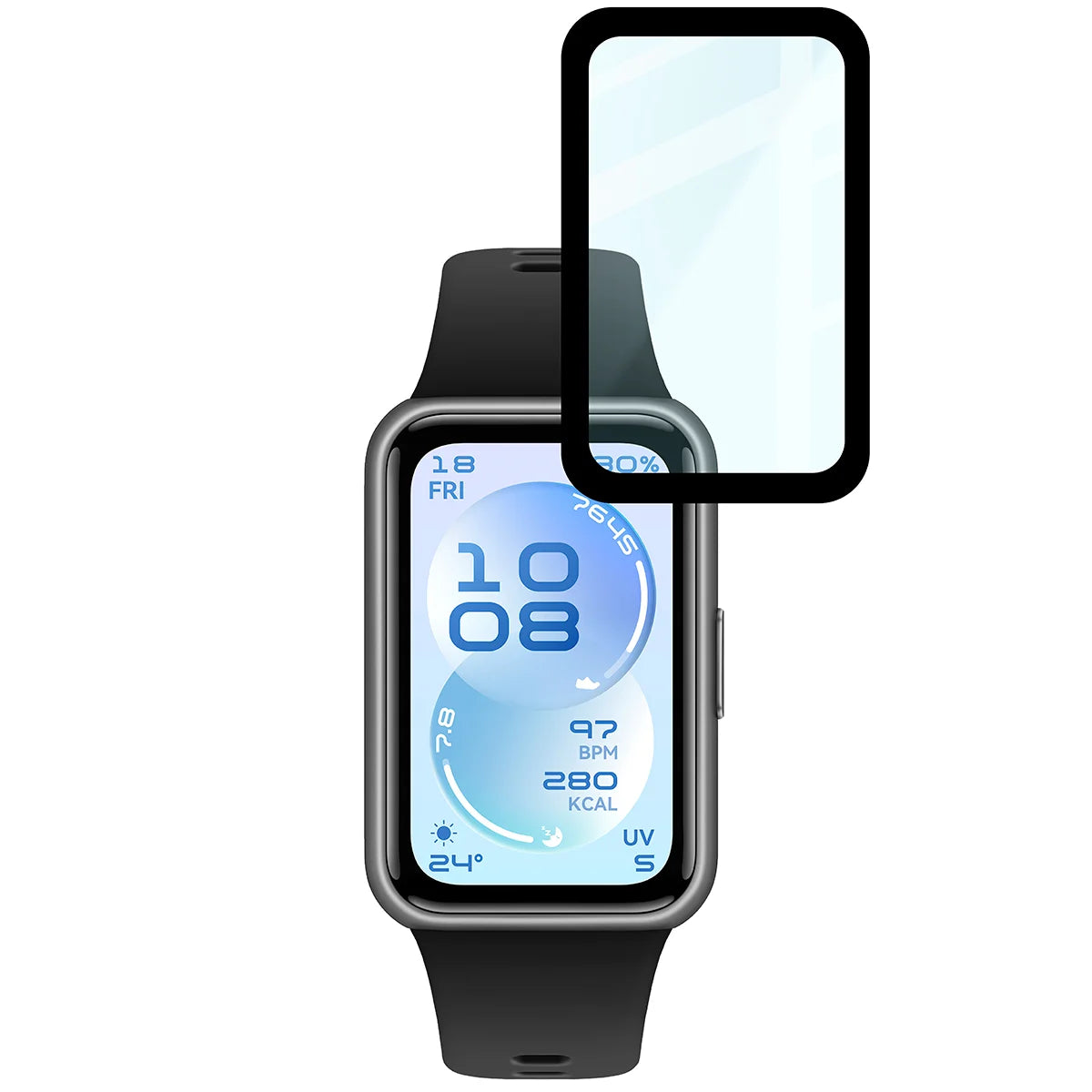 Hybrides Glas für Huawei Band 11, Bizon Glass Watch Edge Hybrid, Schwarz