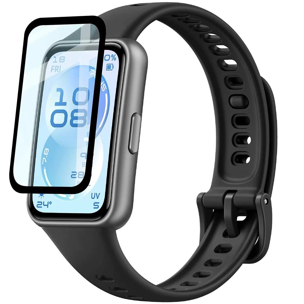 Hybrides Glas für Huawei Band 11, Bizon Glass Watch Edge Hybrid, Schwarz