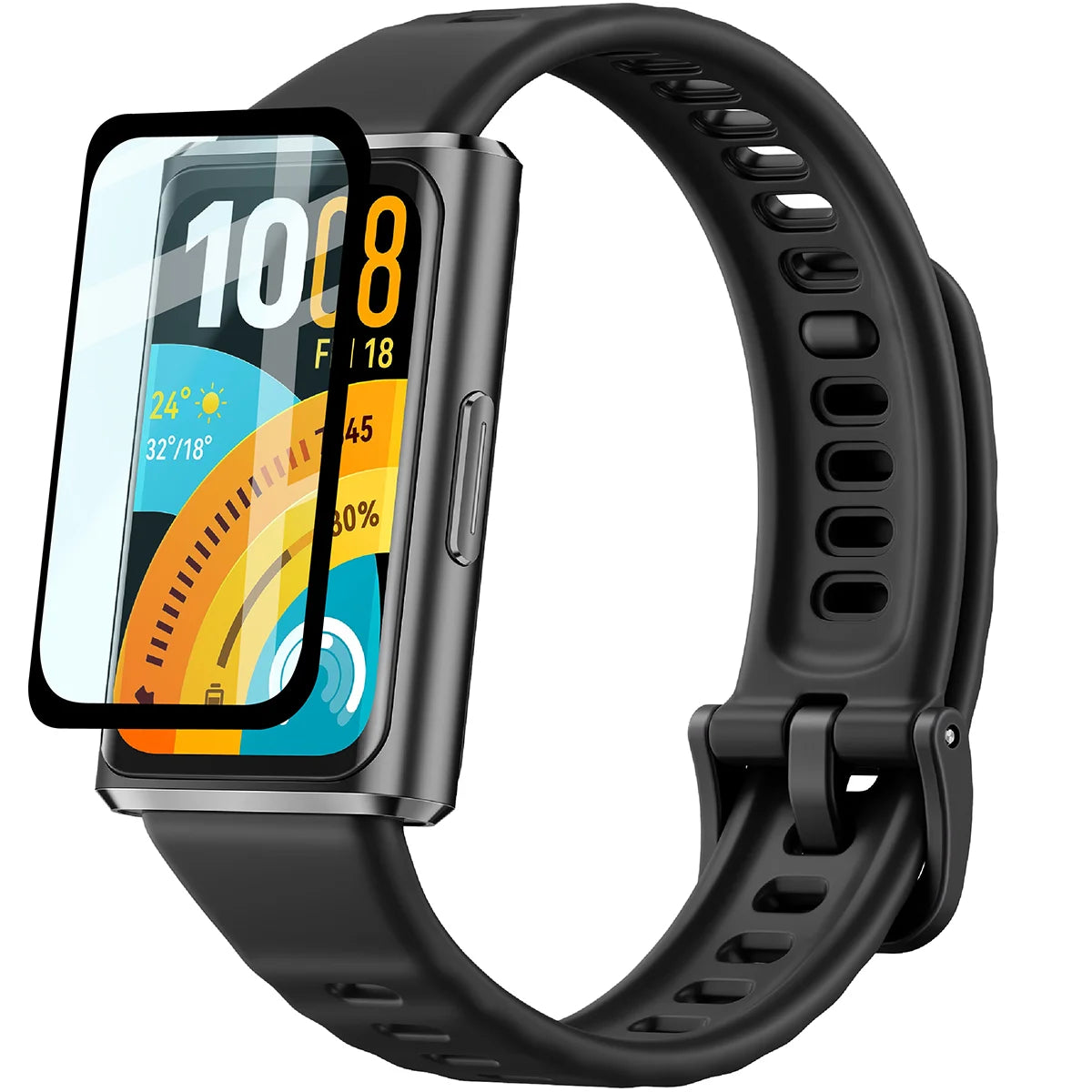 Hybrides Glas für Huawei Band 11 Pro, Bizon Glass Watch Edge Hybrid, Schwarz