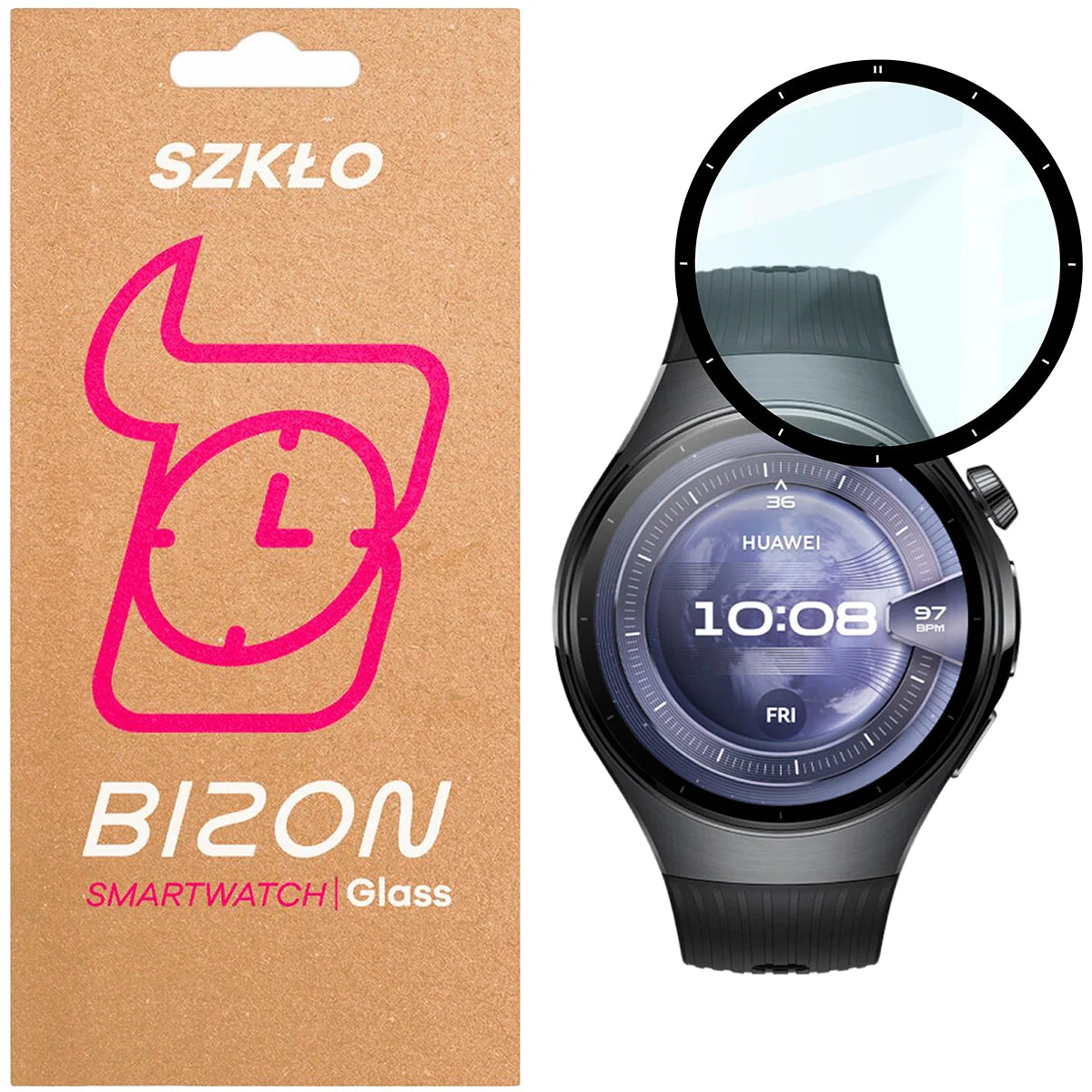 Hybrides Glas für Huawei Watch 5 46 mm, Bizon Glass Watch Edge Hybrid, Schwarz