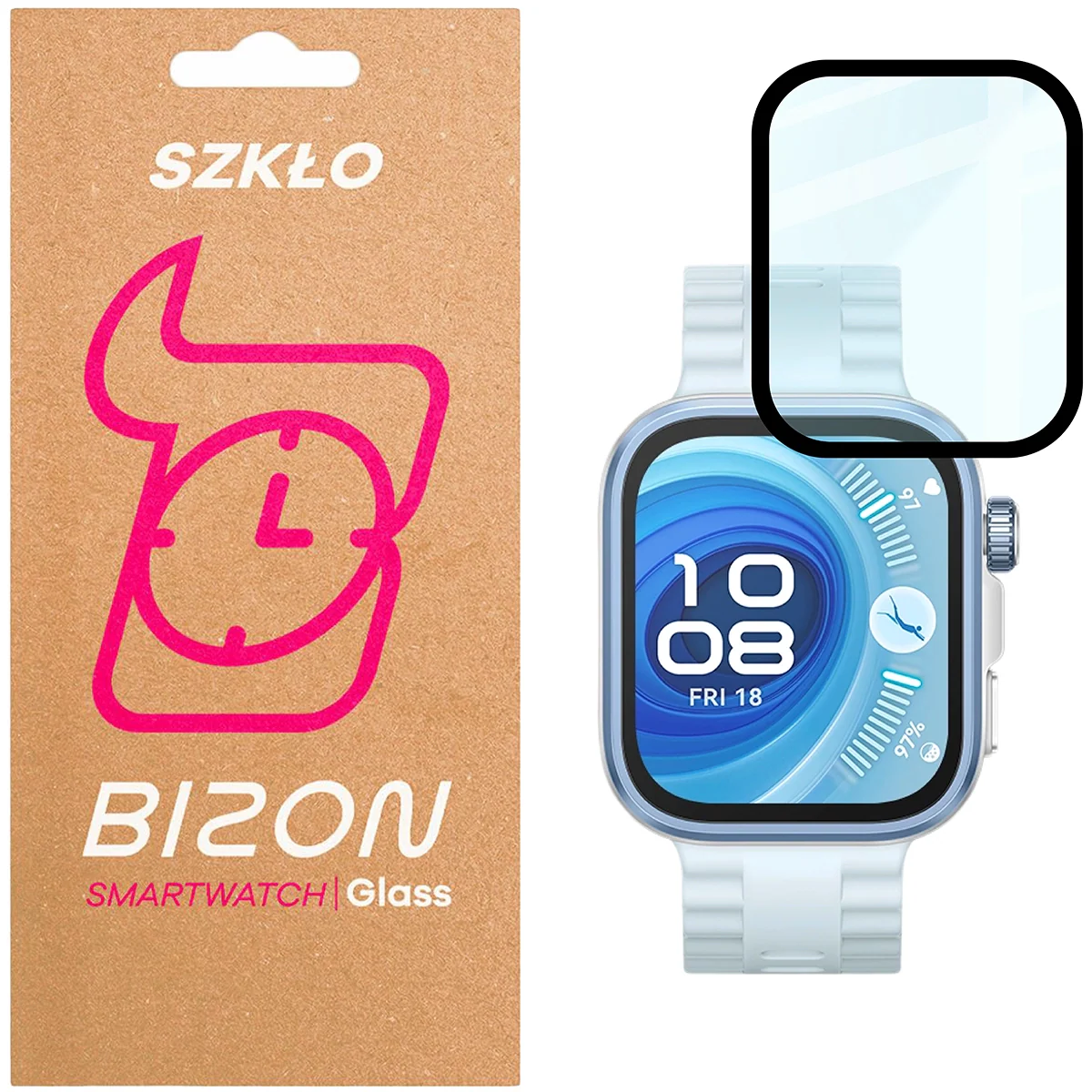 Hybrides Glas für Huawei Watch Fit 4 Pro, Bizon Glass Watch Edge Hybrid, Schwarz