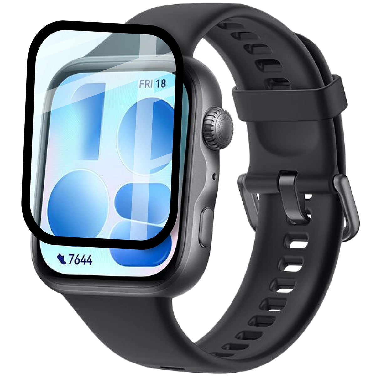 Hybrides Glas für Huawei Watch Fit 5, Bizon Watch Glass Edge Hybrid, Schwarz