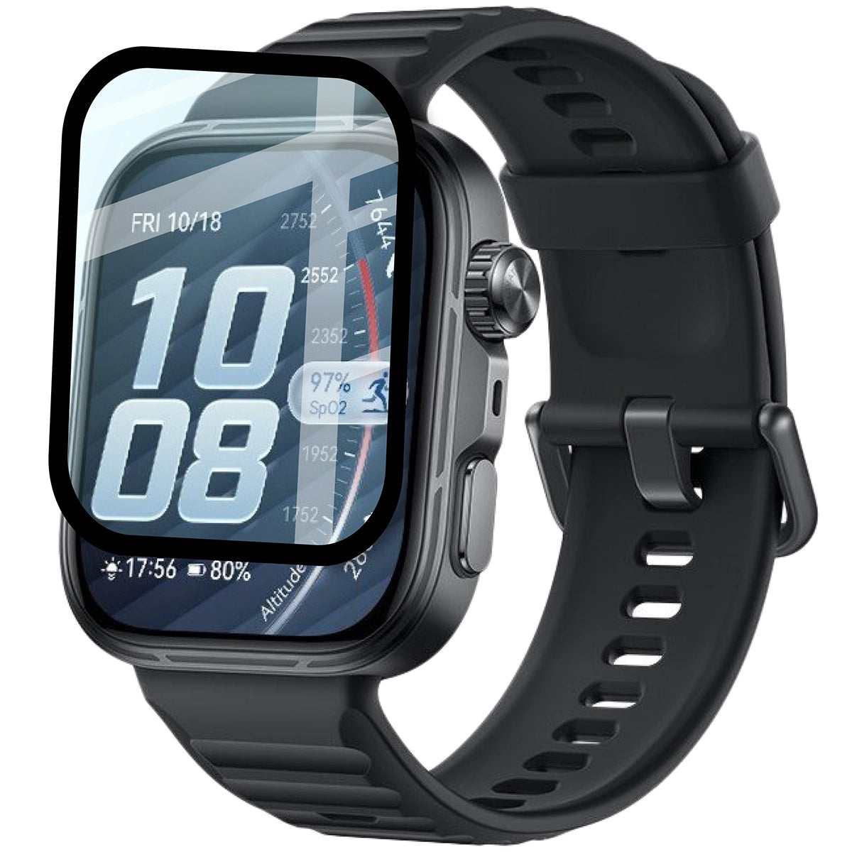 Hybrides Glas für Huawei Watch Fit 5 Pro, Bizon Watch Glass Edge Hybrid, Schwarz