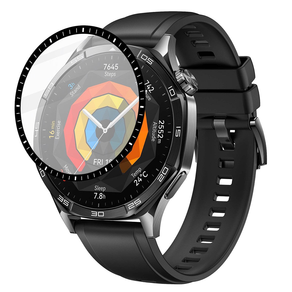 Hybrides Glas für Huawei Watch GT 5 46 mm, Bizon Glass Watch Edge Hybrid, Schwarz