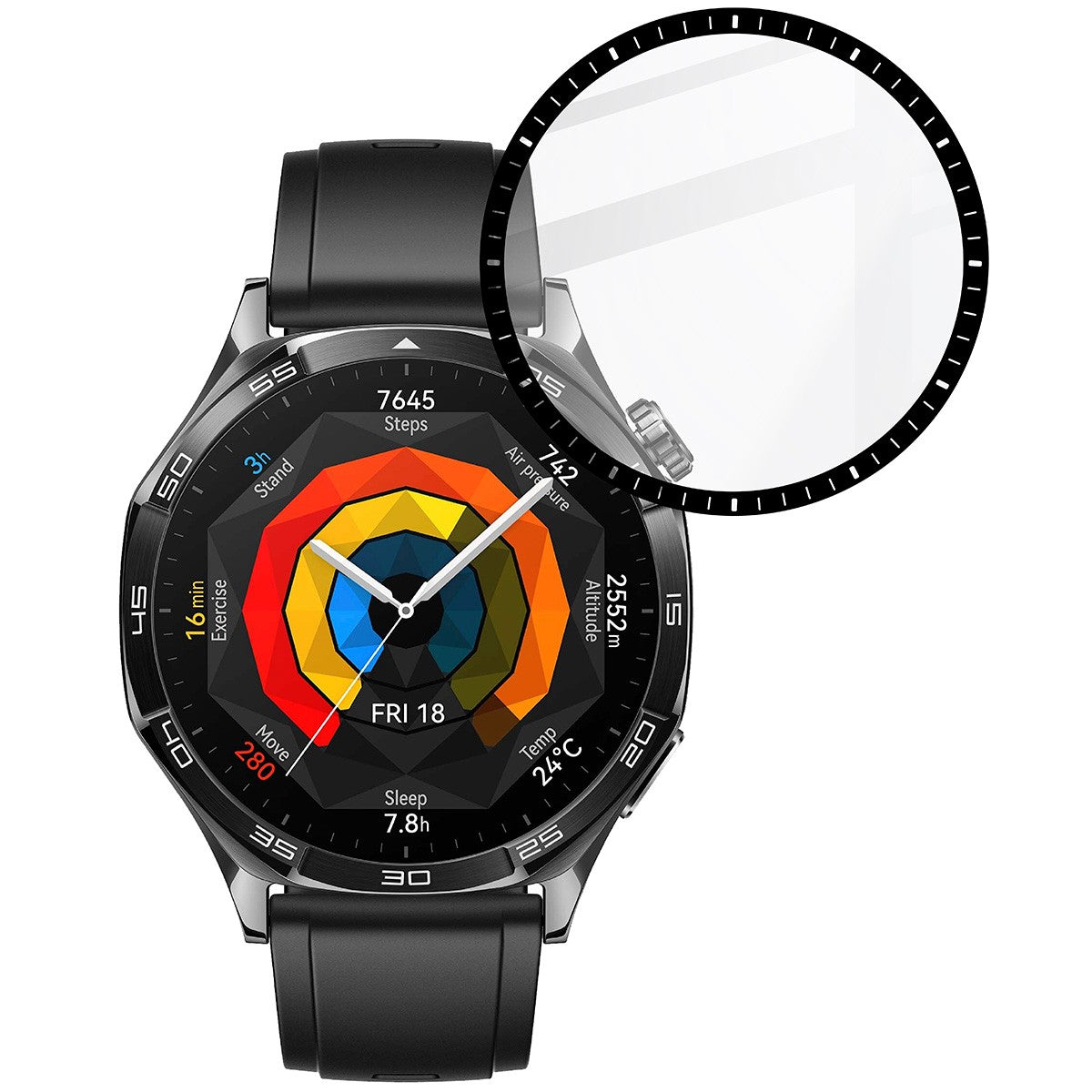 Hybrides Glas für Huawei Watch GT 5 46 mm, Bizon Glass Watch Edge Hybrid, Schwarz