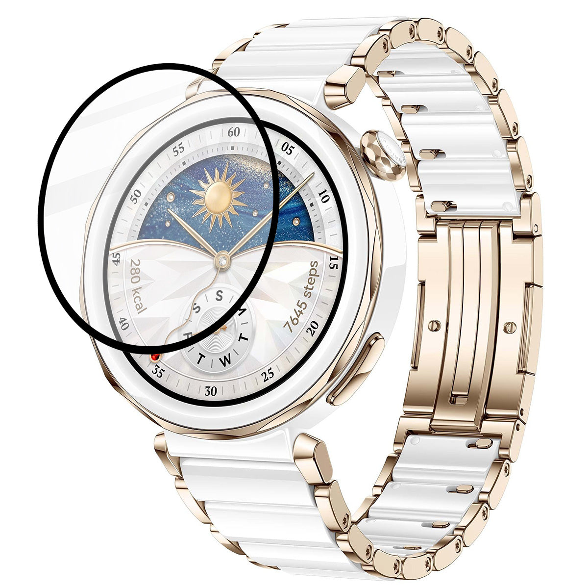 Hybrides Glas für Huawei Watch GT 5 Pro 42 mm, Bizon Glass Watch Edge Hybrid, Schwarz