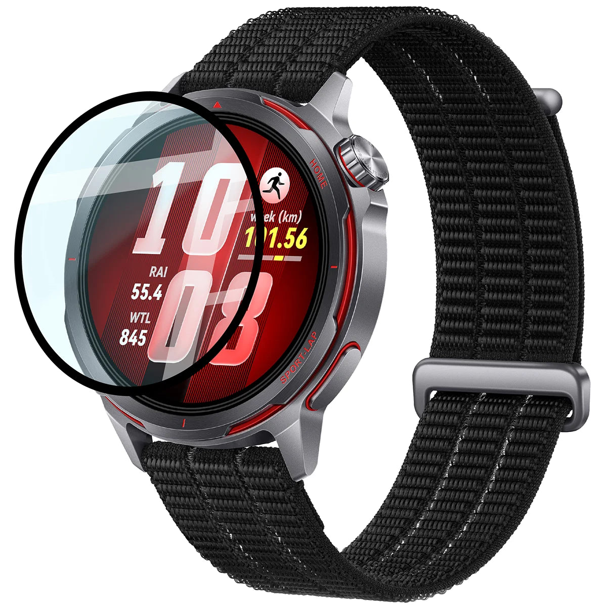 Hybrides Glas für Huawei Watch GT Runner 2, Bizon Watch Glass Edge Hybrid, Schwarz