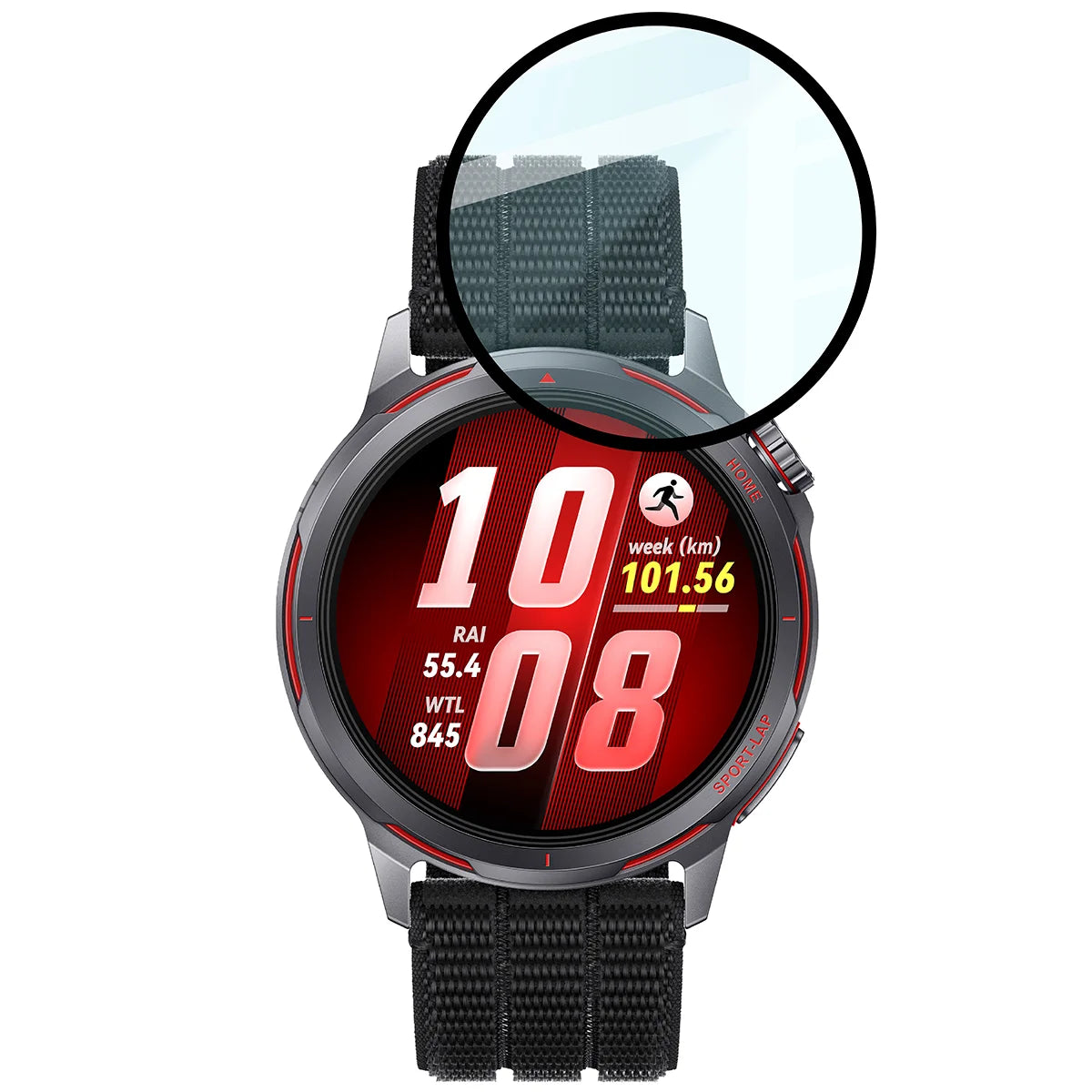 Hybrides Glas für Huawei Watch GT Runner 2, Bizon Watch Glass Edge Hybrid, Schwarz
