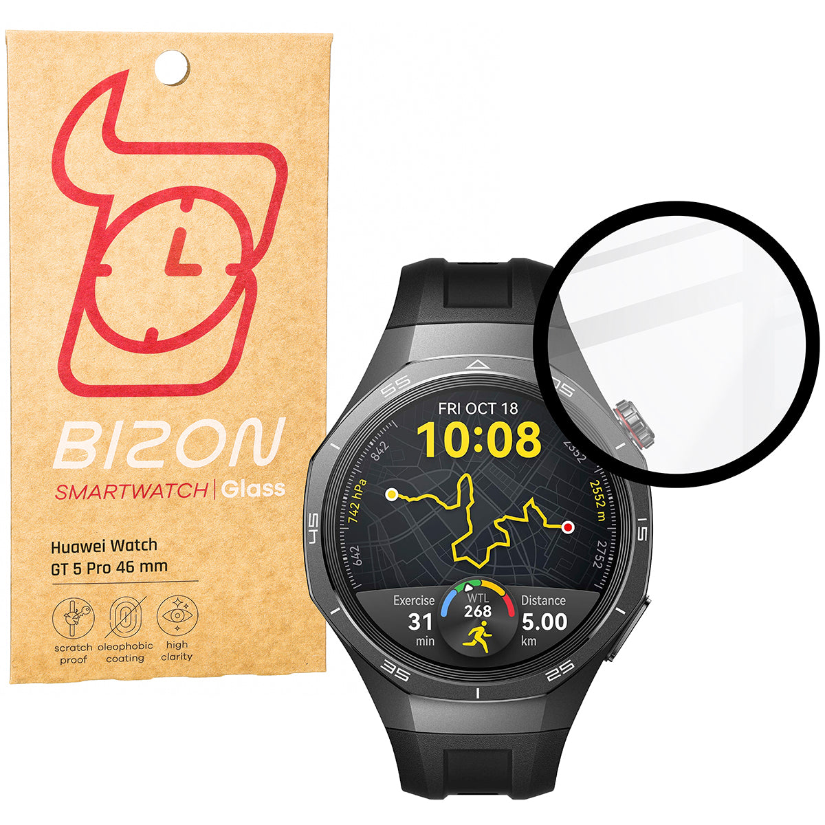 Hybrides Glas für Huawei Watch GT 5 Pro 46 mm, Bizon Glass Watch Edge Hybrid, Schwarz