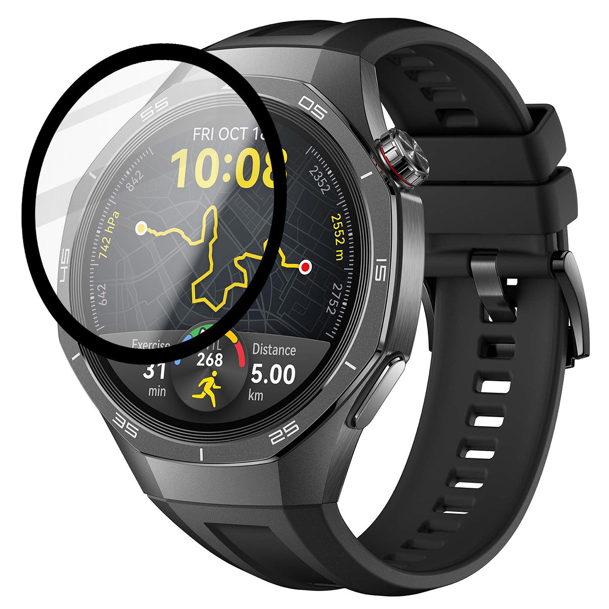 Hybrides Glas für Huawei Watch GT 5 Pro 46 mm, Bizon Glass Watch Edge Hybrid, Schwarz