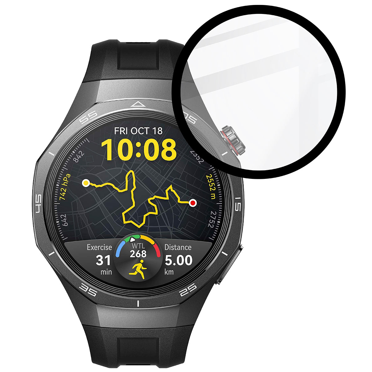 Hybrides Glas für Huawei Watch GT 5 Pro 46 mm, Bizon Glass Watch Edge Hybrid, Schwarz