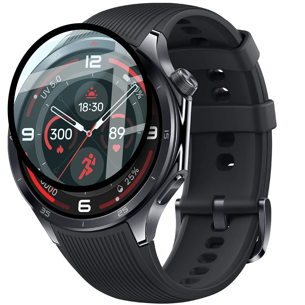 Hybrides Glas für OnePlus Watch 3, Bizon Glass Watch Edge Hybrid, Schwarz
