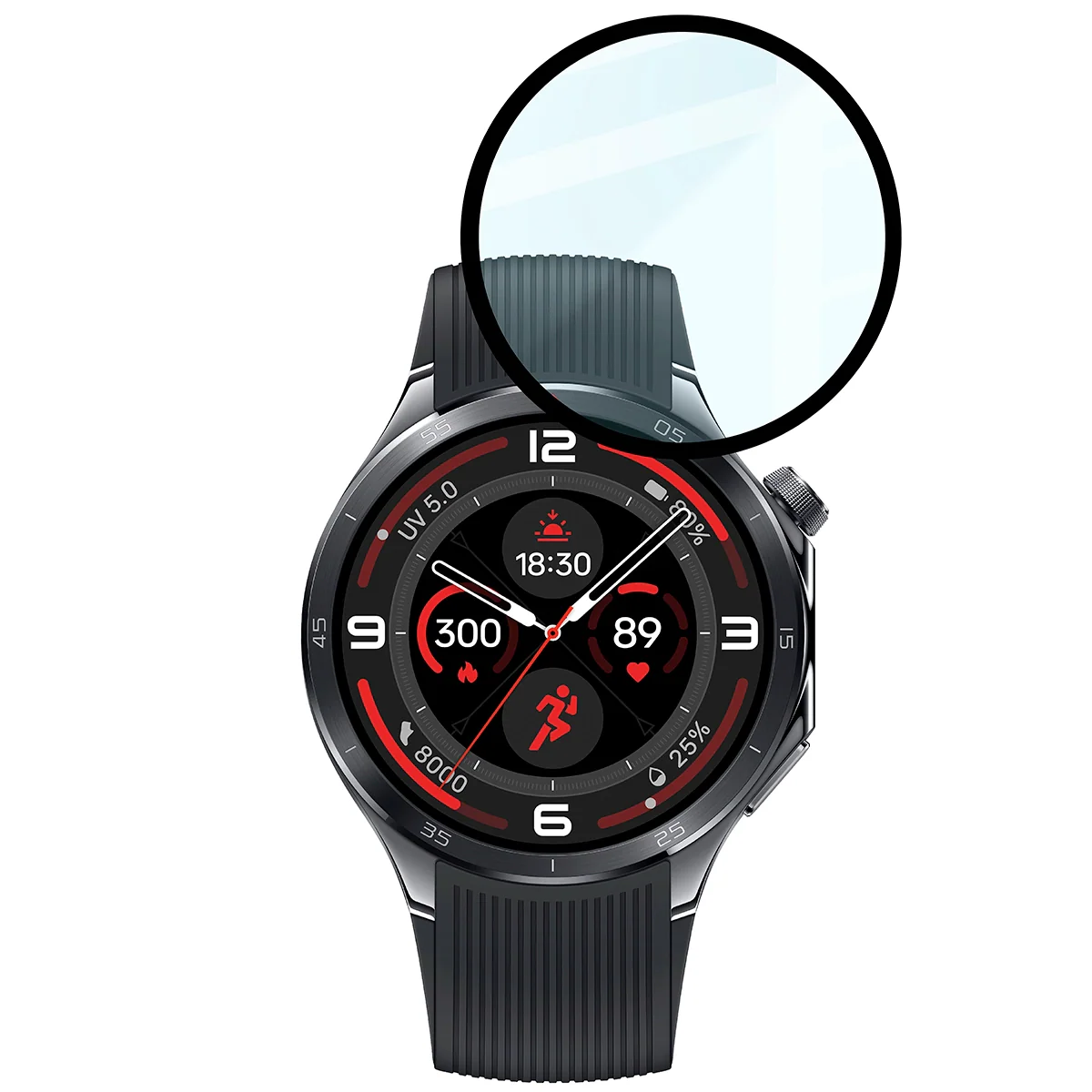 Hybrides Glas für OnePlus Watch 3, Bizon Glass Watch Edge Hybrid, Schwarz