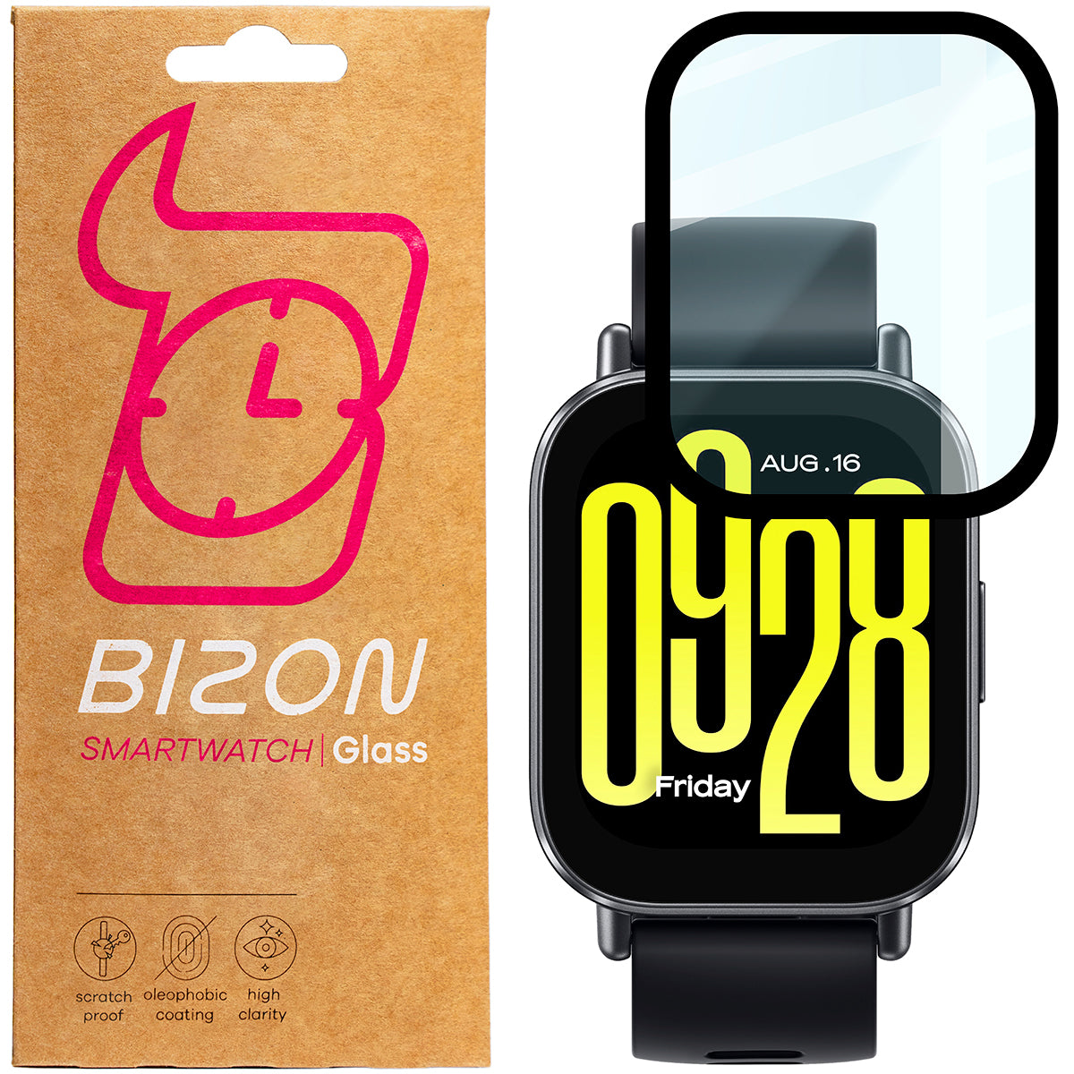 Hybrides Glas für Xiaomi Redmi Watch 5 Active, Bizon Glass Watch Edge Hybrid, Schwarz