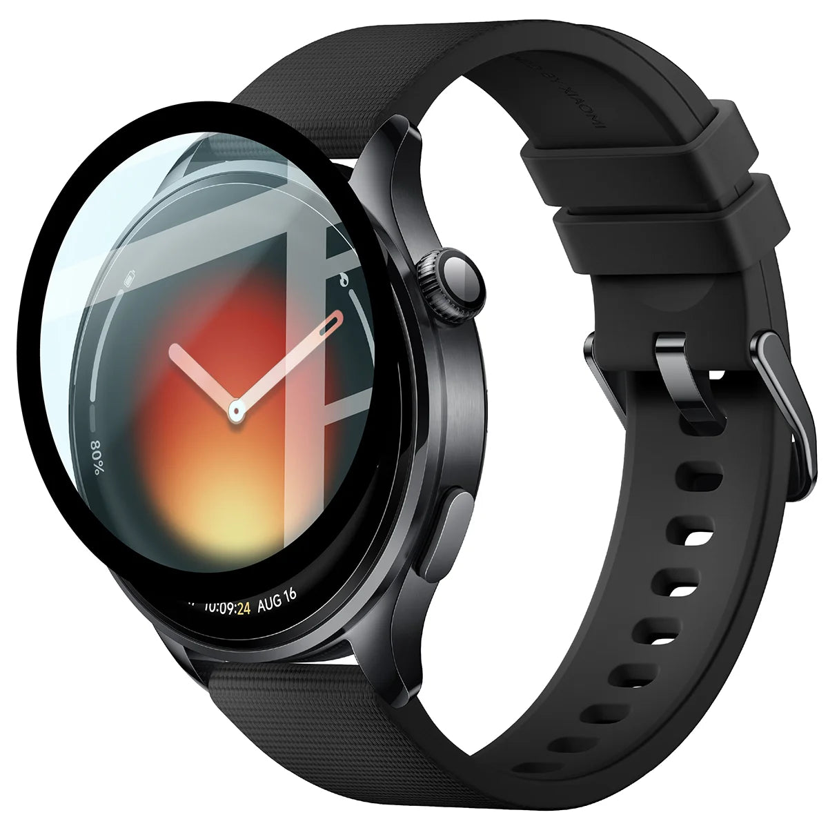 Hybrides Glas für Xiaomi Watch 5, Bizon Glass Watch Edge Hybrid, Schwarz