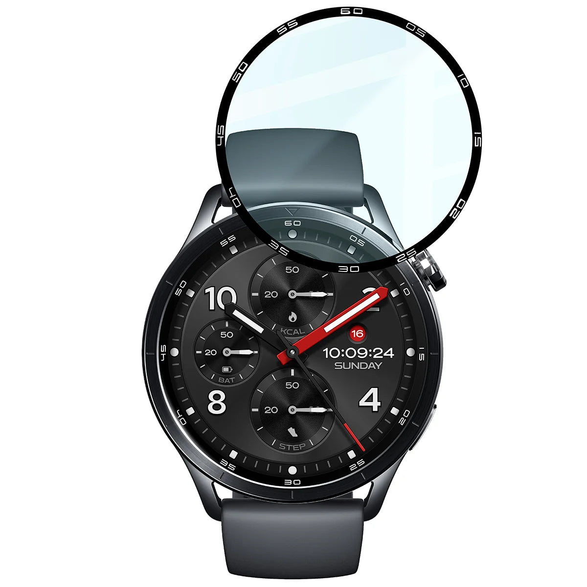 Hybrides Glas für Xiaomi Watch S5, Bizon Watch Glass Edge Hybrid, Schwarz
