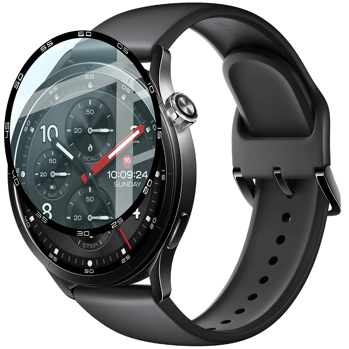 Hybrides Glas für Xiaomi Watch S5, Bizon Watch Glass Edge Hybrid, Schwarz