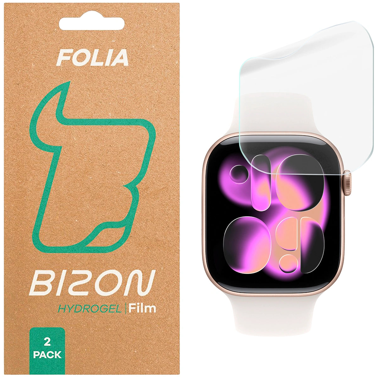 Hydrogel Folie für den Bildschirm für Apple Watch 11 / 10 (46mm), Bizon Glass Watch Hydrogel Duo, 2 Stück