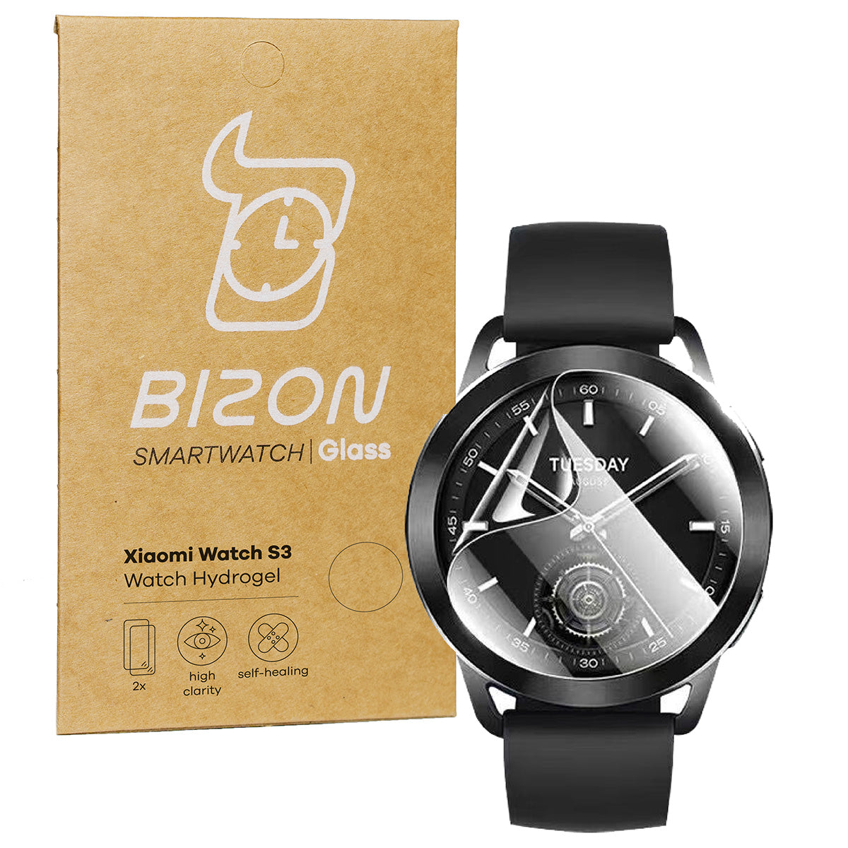 Hydrogel Folie für den Bildschirm für Xiaomi Watch S3 47 mm, Bizon Glass Watch Hydrogel, 2 Stück