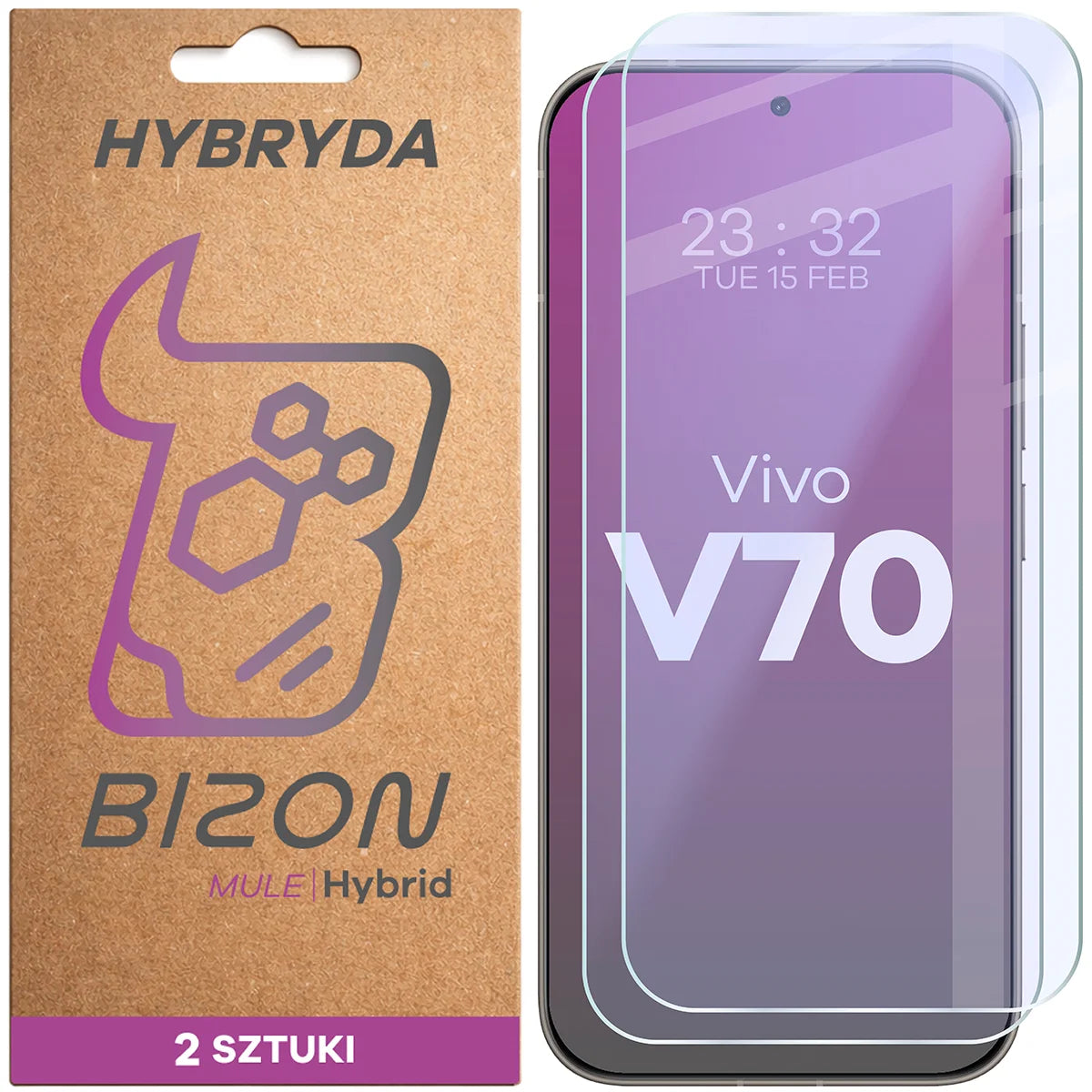 Flexibles Hybridglas für Vivo V70 5G, Bizon Hybrid Mule Duo, 2 Stück