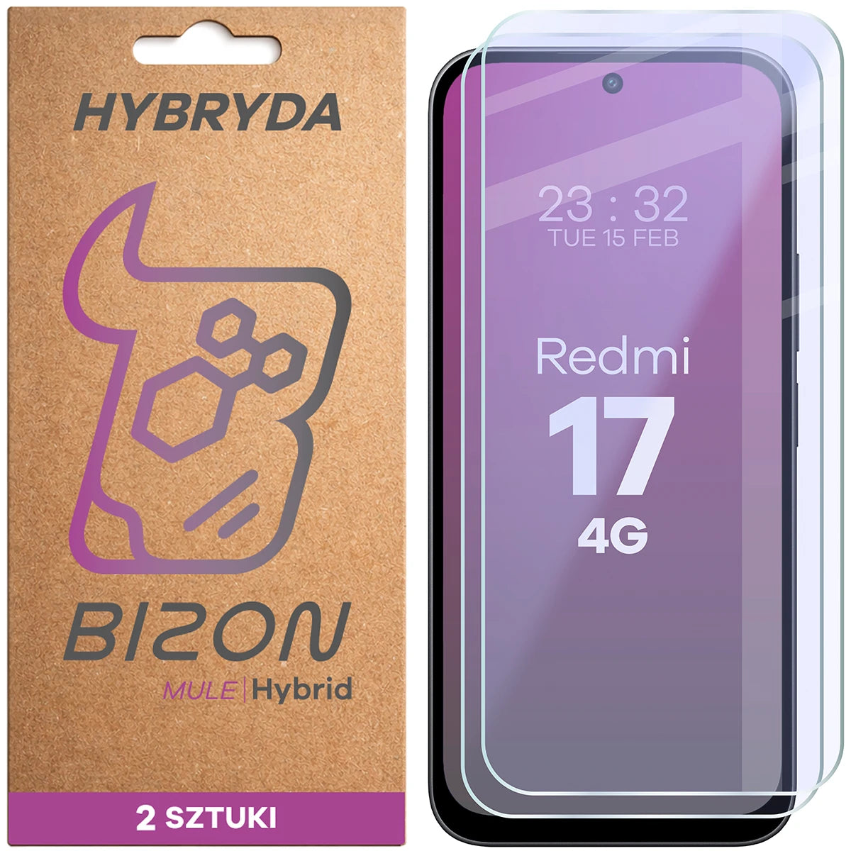 Flexibles Hybridglas für Xiaomi Redmi 17 4G, Bizon Hybrid Mule Duo, 2 Stück (1/4)