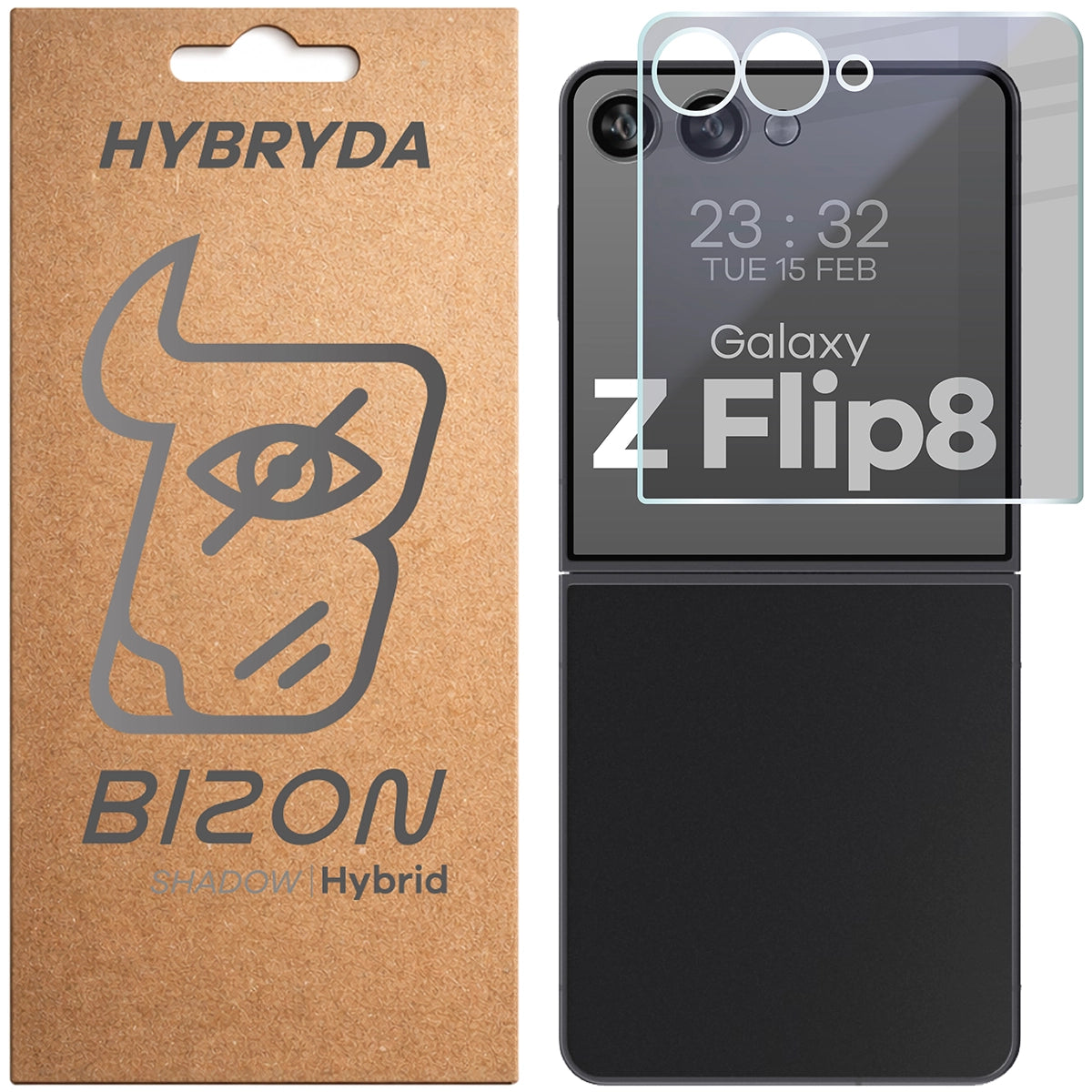 Hybridglas mit Privatschutzfilter für Galaxy Z Flip8, Bizon Hybrid Shadow, Matt