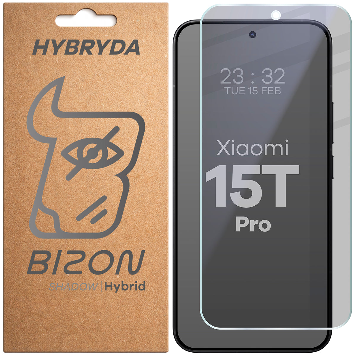 Hybridglas mit Privatschutzfilter für Xiaomi 15T Pro, Bizon Hybrid Shadow, Matt