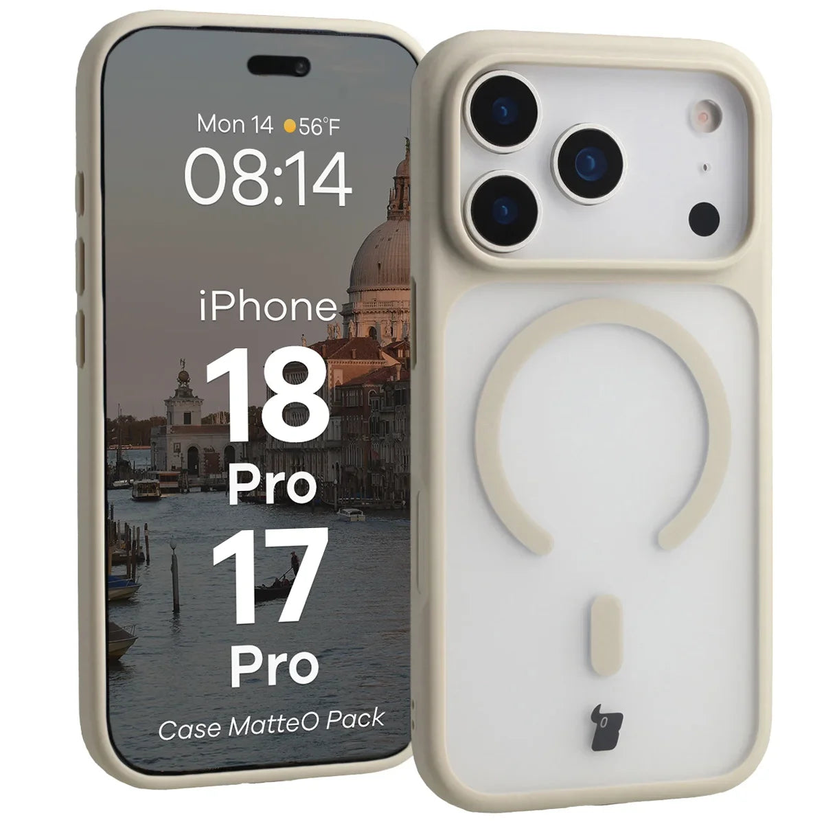 Schutzhülle mit Magnetring + gehärtetem Glas für iPhone 18 Pro / 17 Pro, Bizon MatteO Pack, Getönt-Beige (3/9)