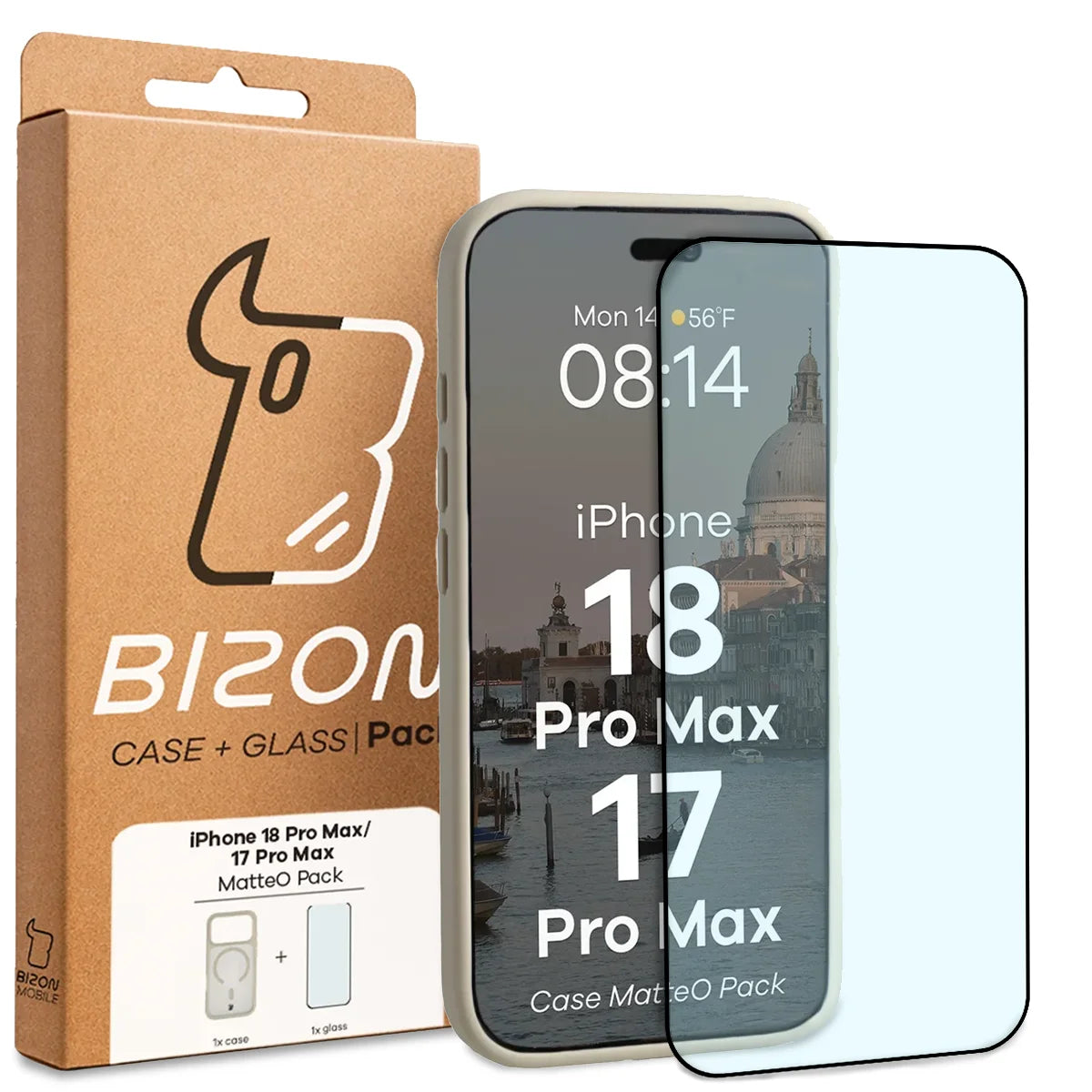 Schutzhülle mit Magnetring + gehärtetem Glas für iPhone 18 Pro Max / 17 Pro Max, Bizon MatteO Pack, Getönt-Beige (9/9)