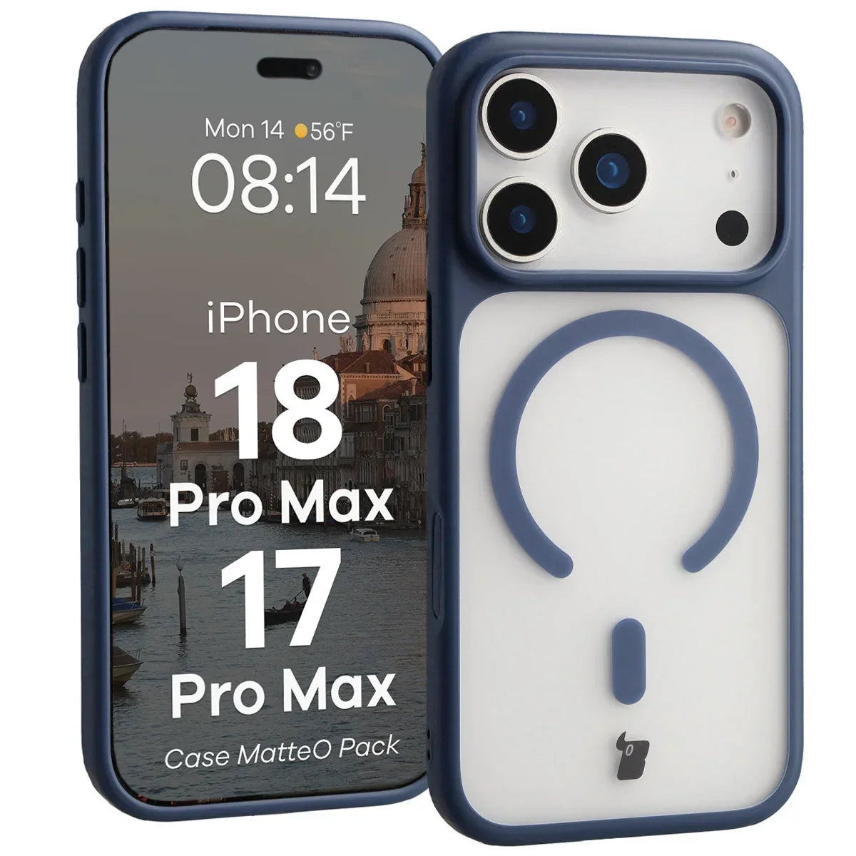 Schutzhülle mit Magnetring + gehärtetem Glas für iPhone 18 Pro Max / 17 Pro Max, Bizon MatteO Pack, Getönt-Dunkelblau (3/9)