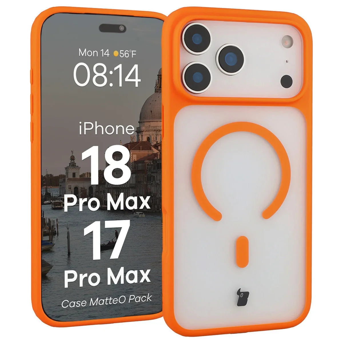 Schutzhülle mit Magnetring + gehärtetem Glas für iPhone 18 Pro Max / 17 Pro Max, Bizon MatteO Pack, Getönt-Orange (3/9)