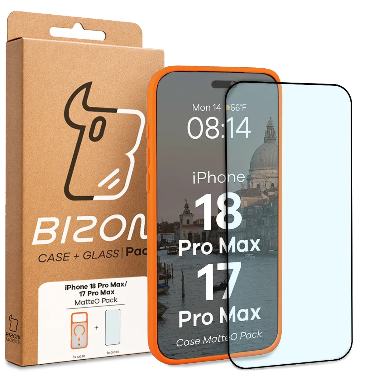 Schutzhülle mit Magnetring + gehärtetem Glas für iPhone 18 Pro Max / 17 Pro Max, Bizon MatteO Pack, Getönt-Orange (9/9)