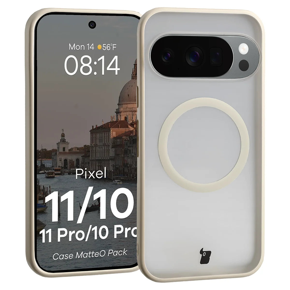 Schutzhülle mit Magnetring + gehärtetem Glas für Google Pixel 11 / 11 Pro / 10 / 10 Pro, Bizon MatteO Pack, Getönt-Beige (3/9)